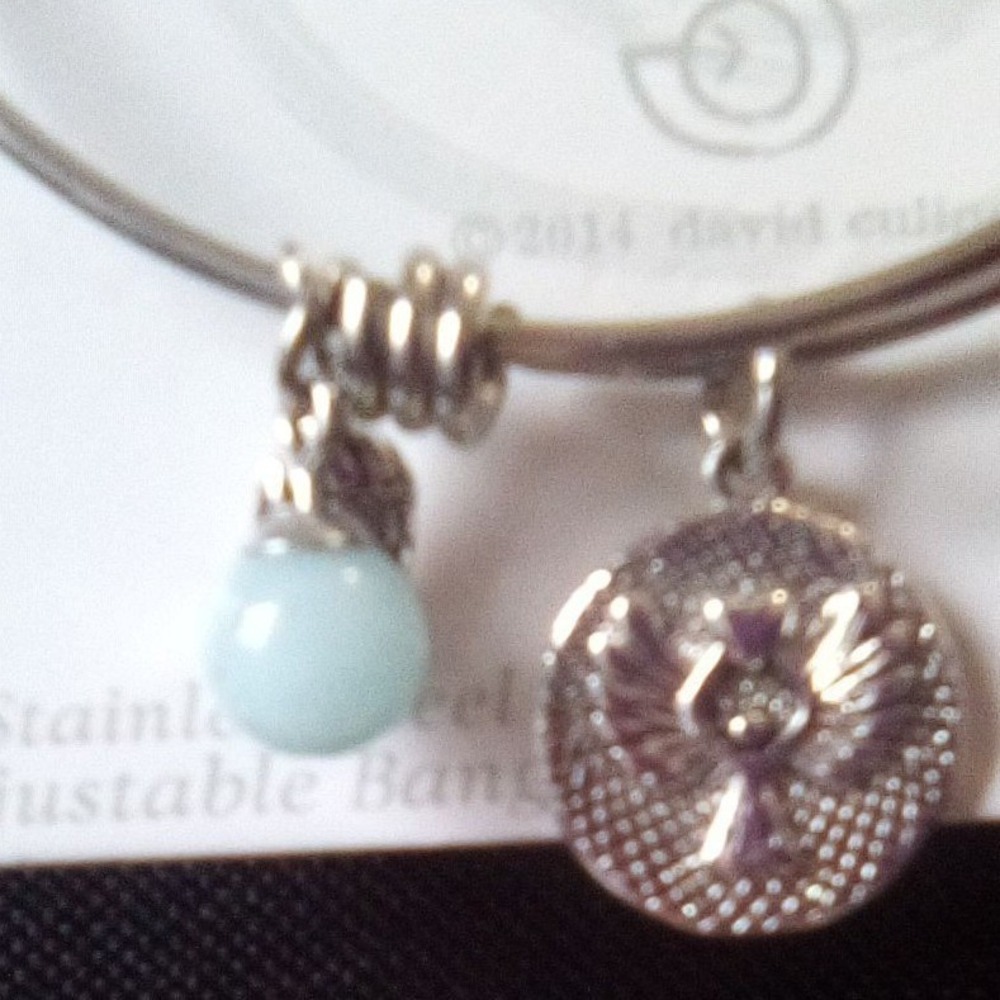 Love This Life Angel Stainless Steel Adjustable Bangle Bracelet Genuine Stone - Picture 6 of 8